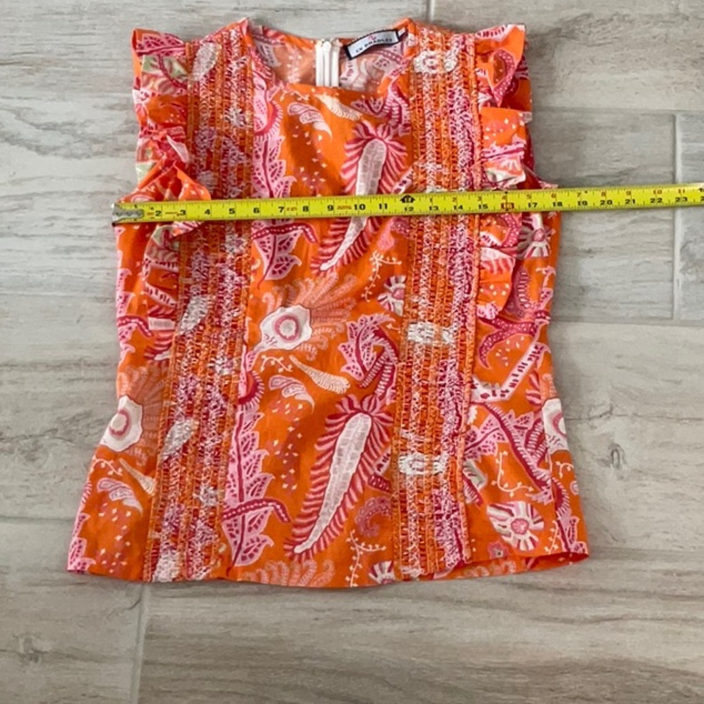 CK Bradley ruffle floral game day top pink orange